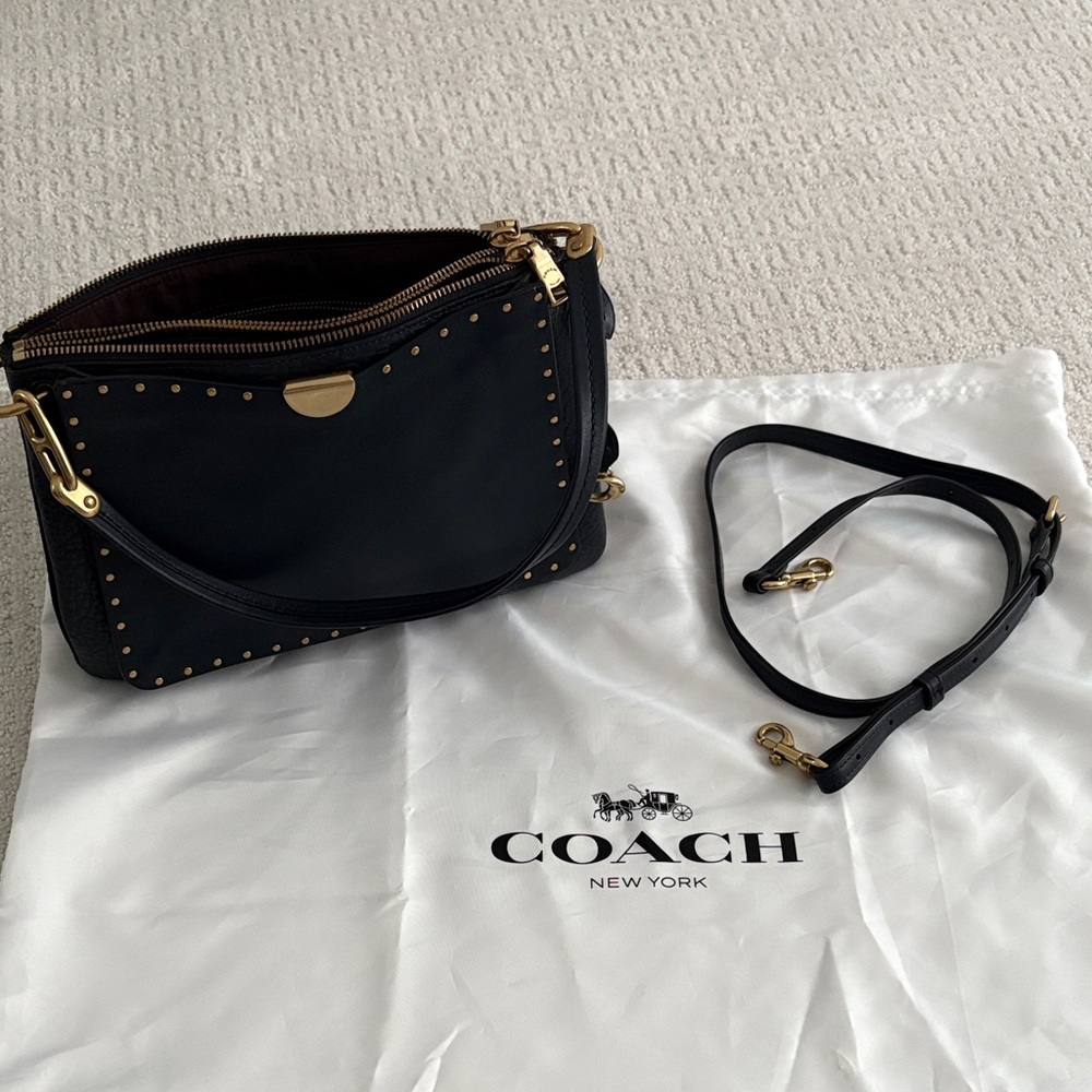Coach Navy Blue Shoulder Bag with Gold Accents